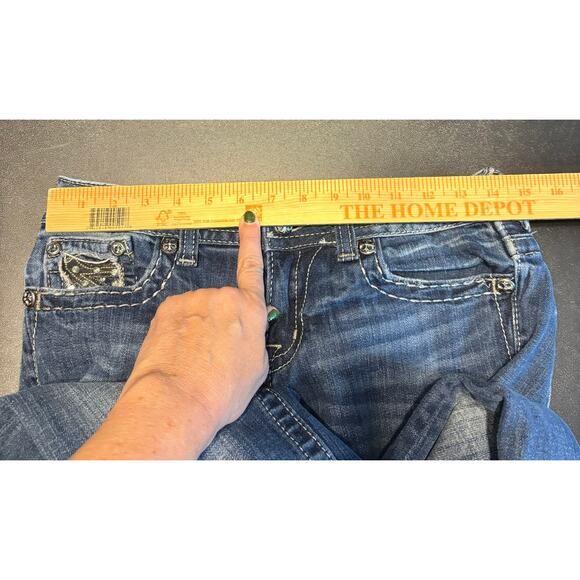 Miss Me Jeans 28 Skinny Blue Denim Crystal Rhinestone Bling Pocket Style - Picture 5 of 8